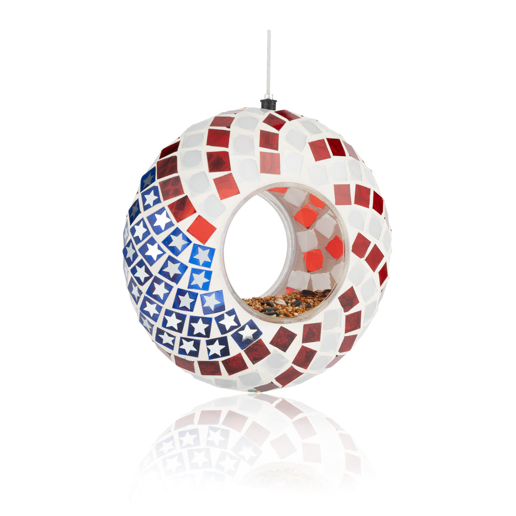 Hanging Glass Bird Feeder - Patriotic