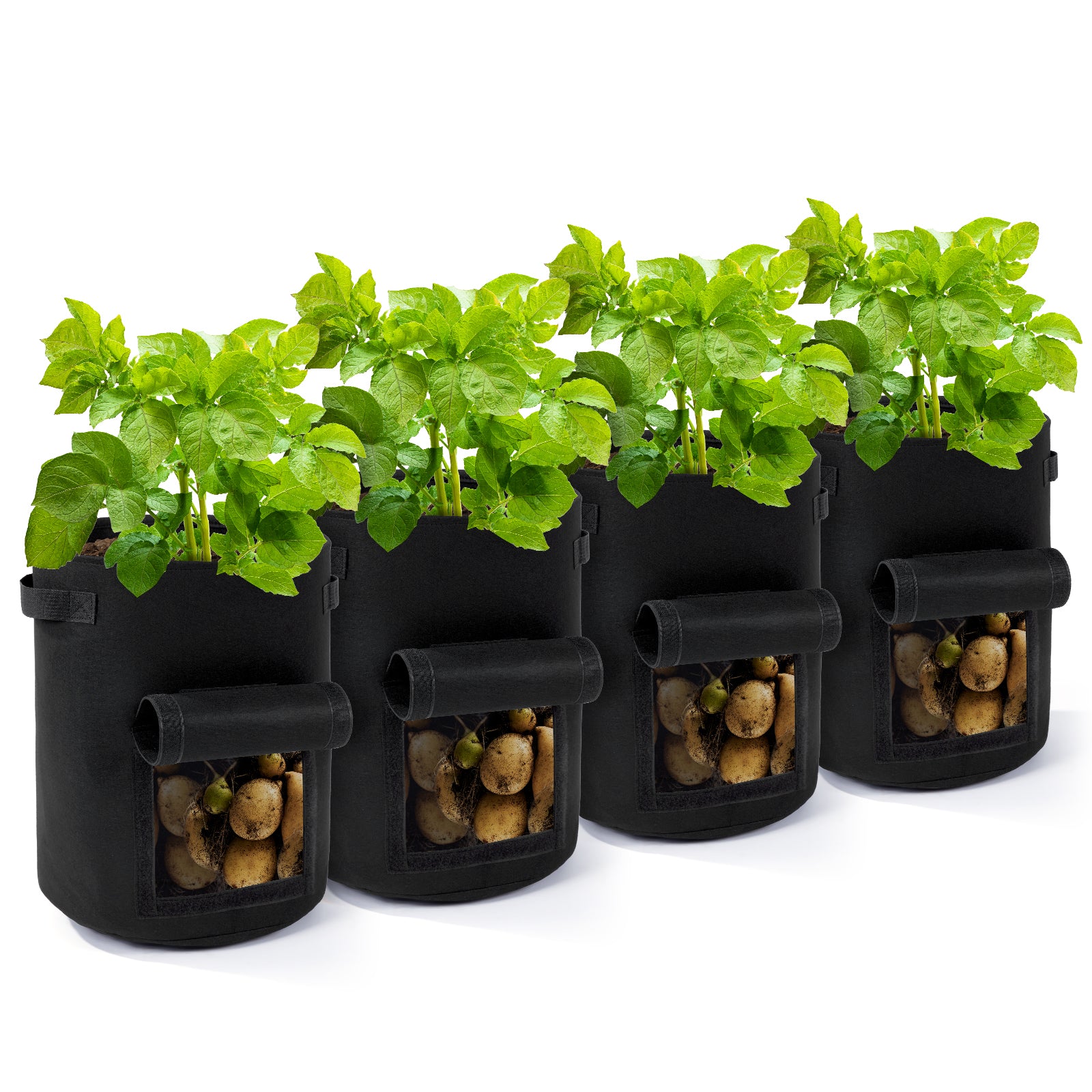 grow bag patio planter Backyard Expressions 10-Gallon Potato Grow Bags – Set of 4 Fabric Planter Bag with Harvest Window & Handles – Reusable, Breathable, Durable for
