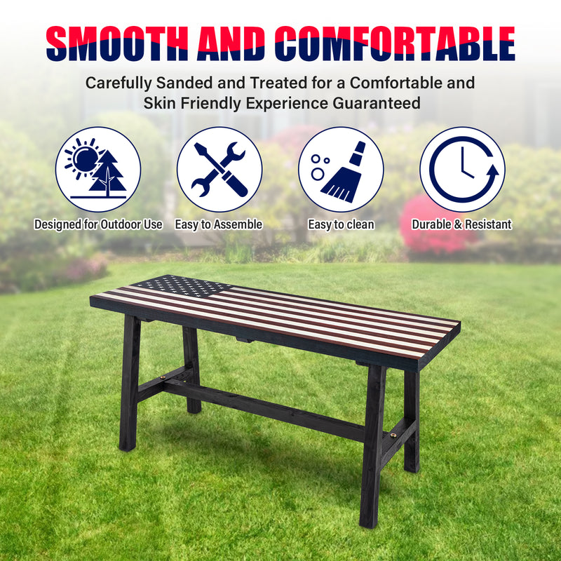 Wooden American Flag Patio Bench Backyard Expressions