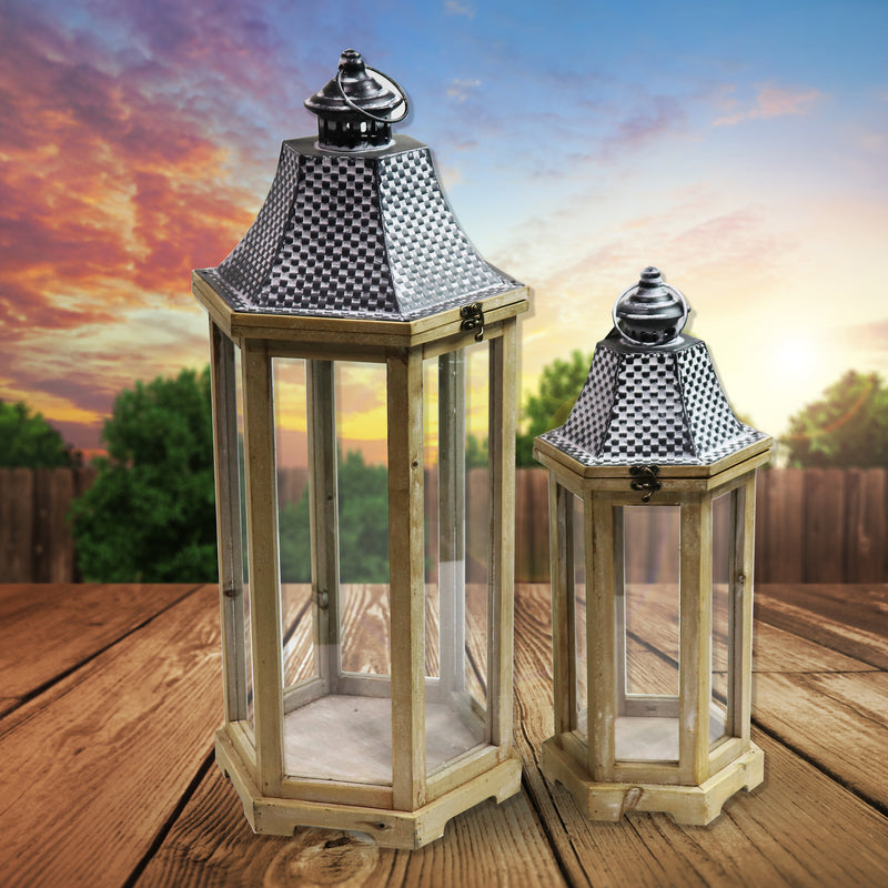 29.5 in. and 36 in. Backyard Expressions White Indoor/Outdoor Wooden Lantern Set (2-Pack)