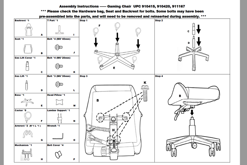 Bossin gaming best sale chair instructions