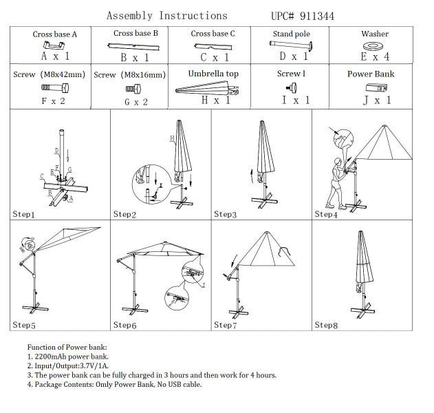 Replacement Parts For 10feet Alu. Banana Umbrella With LED Lights And ...