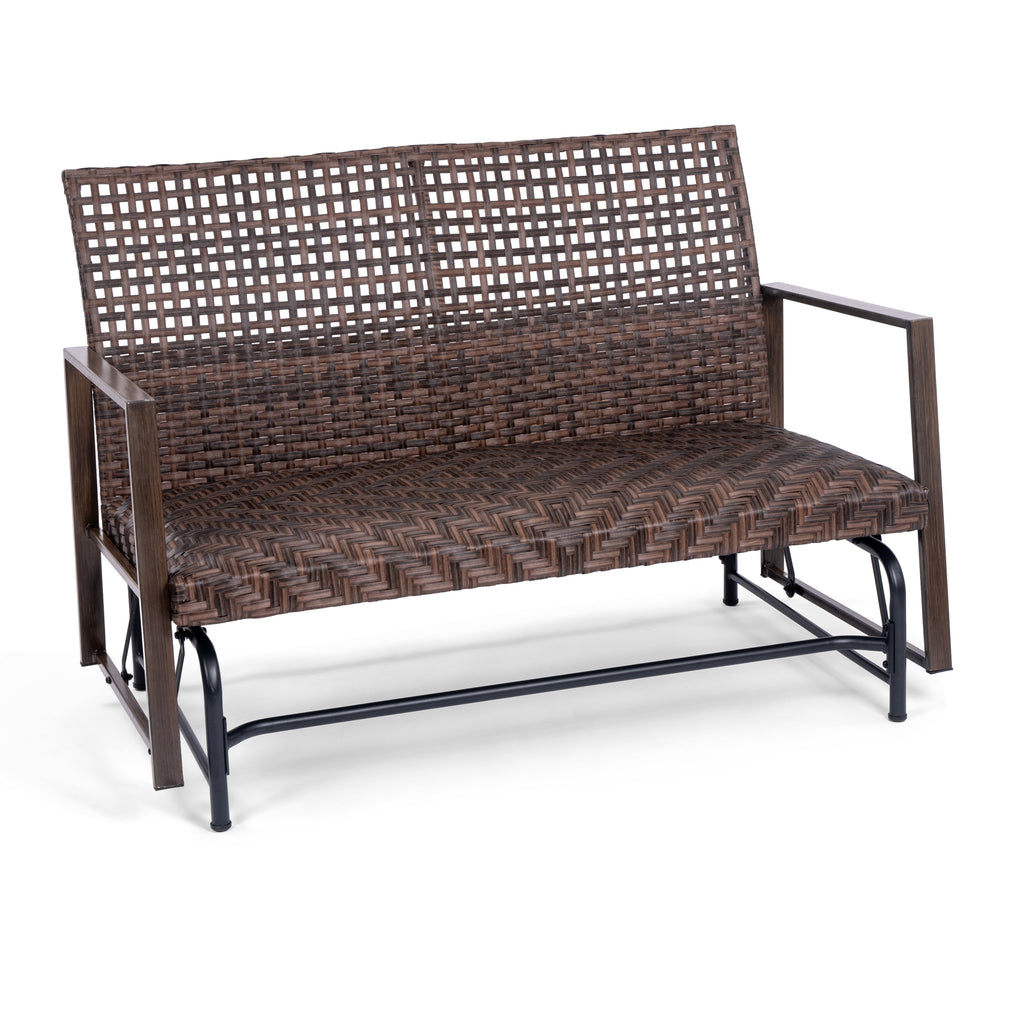 2 Person Wicker Patio Glider with Double Weaved Seat, Powder Coated Aluminum Frame