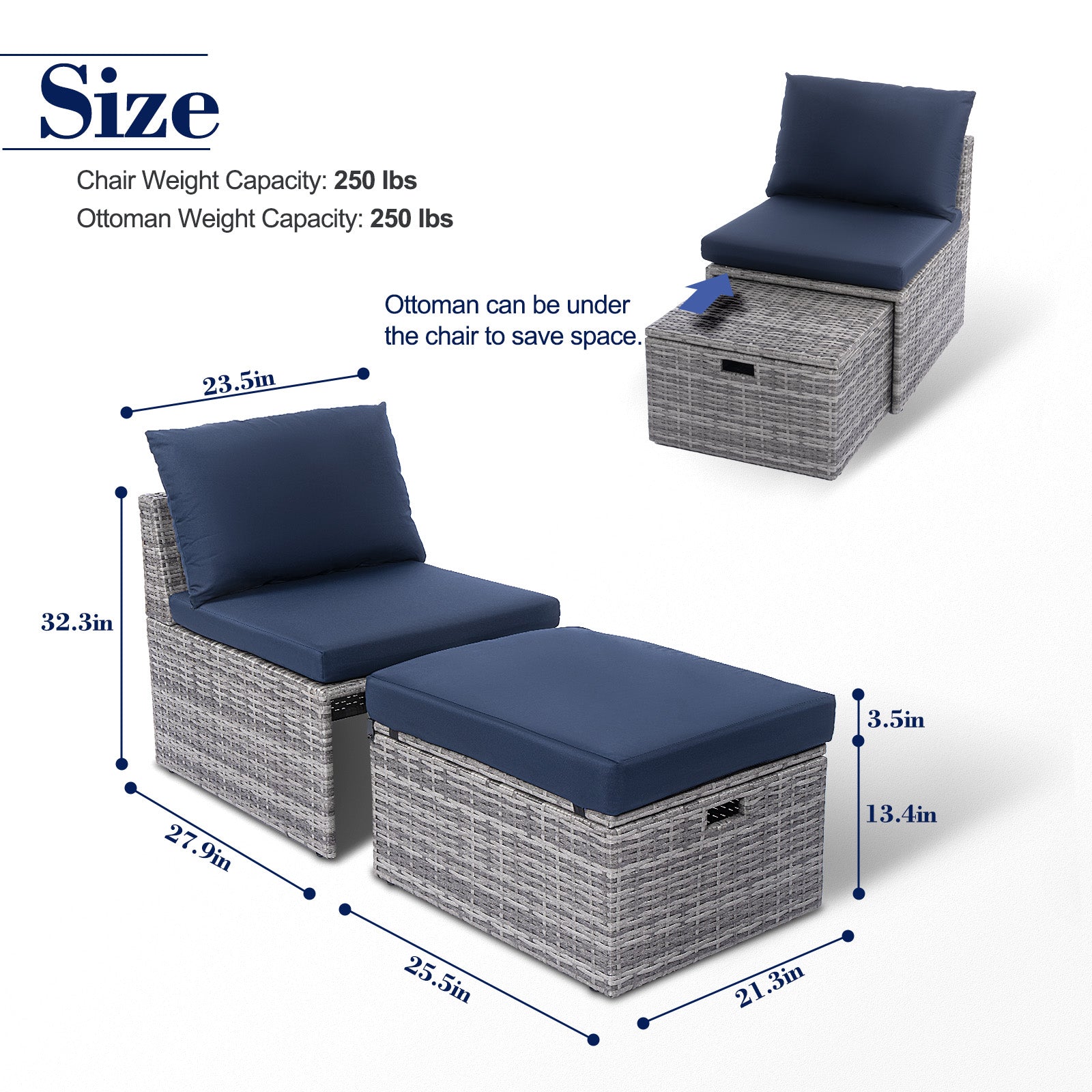 2 Pc. Outdoor Wicker Conversation Set with Storage and Ottoman