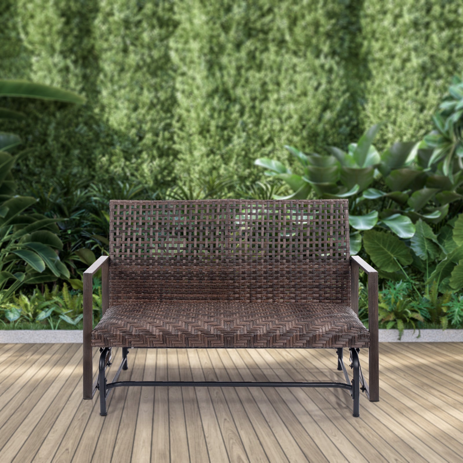 Wicker Seat Porch Glider Outdoor Glider 2-Person Wicker Patio