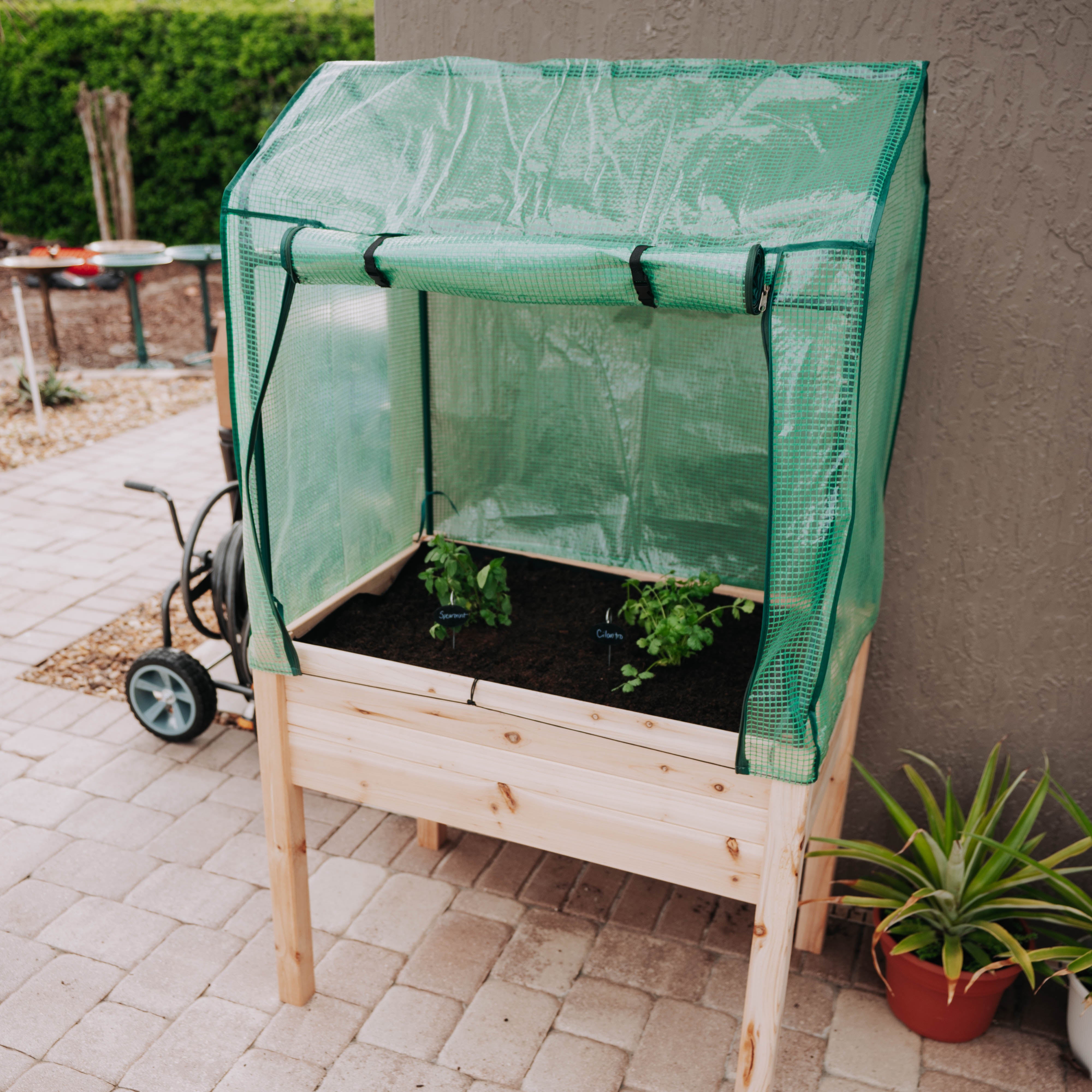 green house cover for plants Backyard Expressions Elevated Gardening Bed with Green House Cover