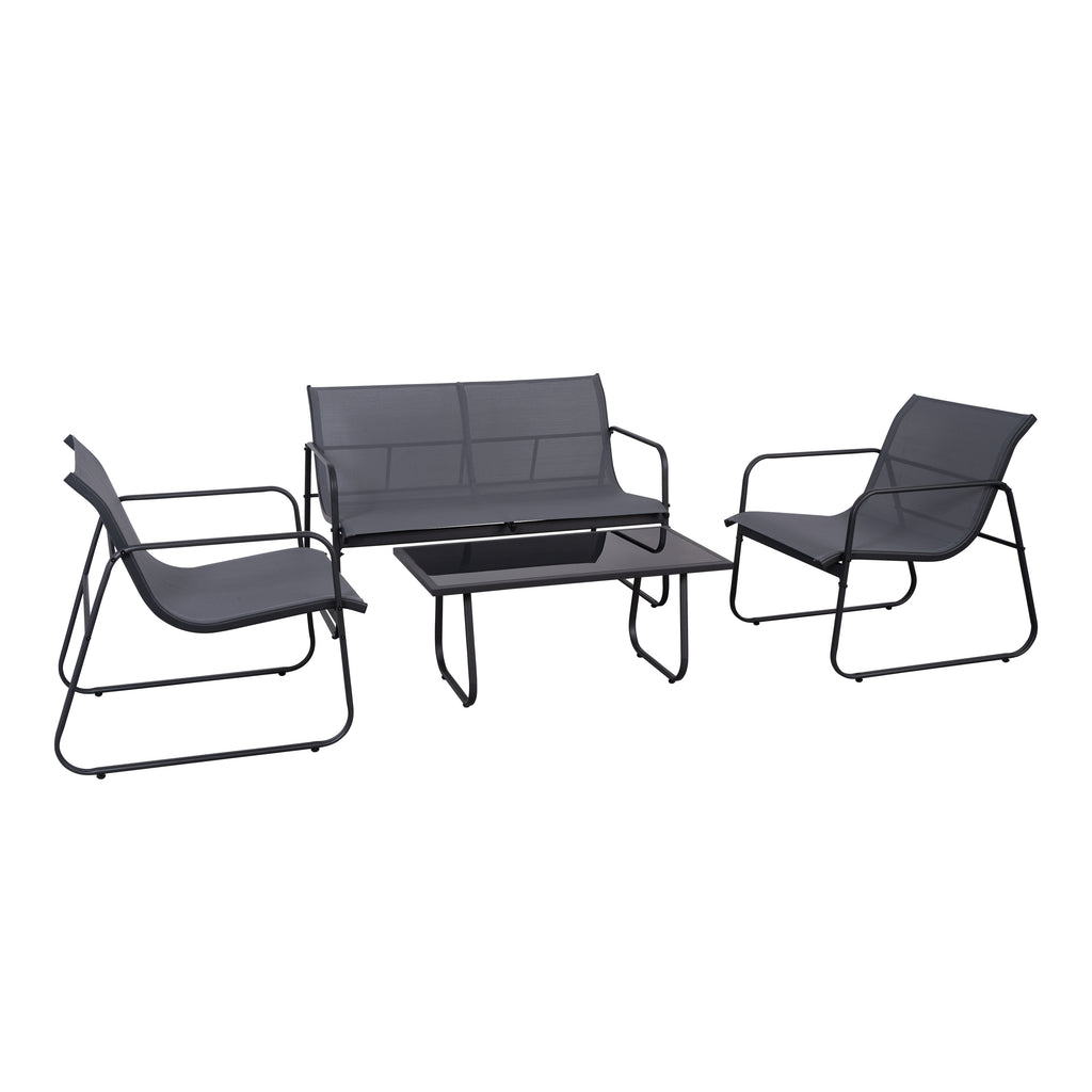 4 Piece Patio Furniture Set - Heathered Grey Fabric with Black Frame