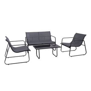4 Piece Patio Furniture Set - Heathered Grey Fabric with Black Frame