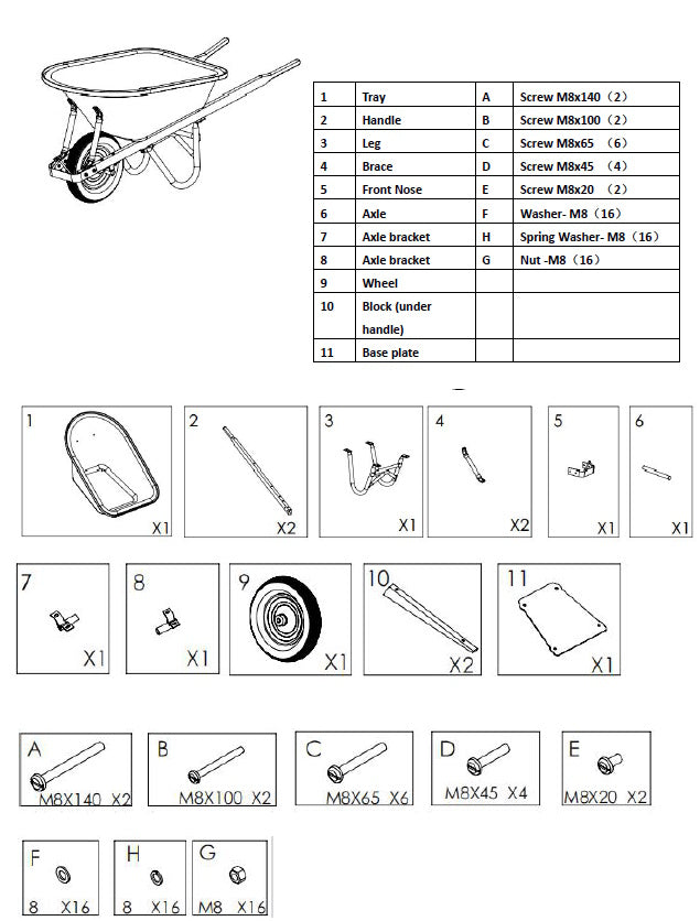 Replacement Parts for 905917 Wheelbarrow