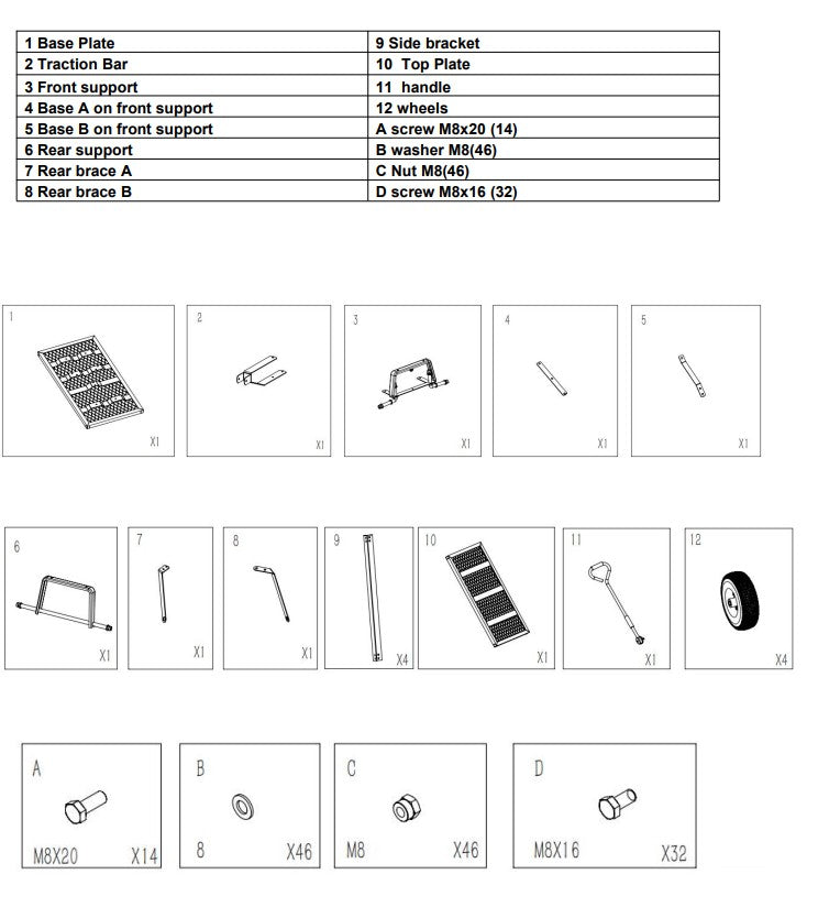 Replacement Parts for 2-Tier Heavy Duty Steel Garden Cart 906848