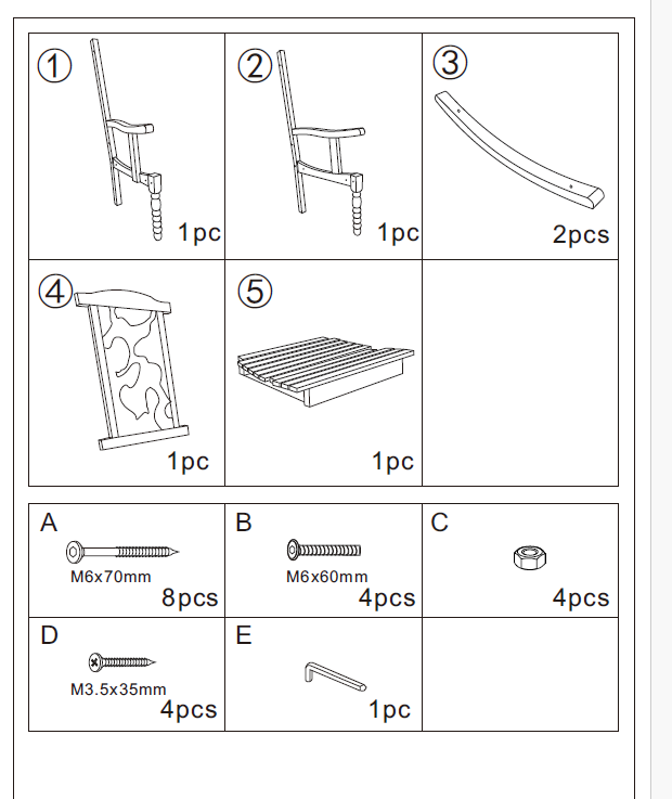 Replacement parts for 908743 Wooden Rocking Chair Backyard Expressions