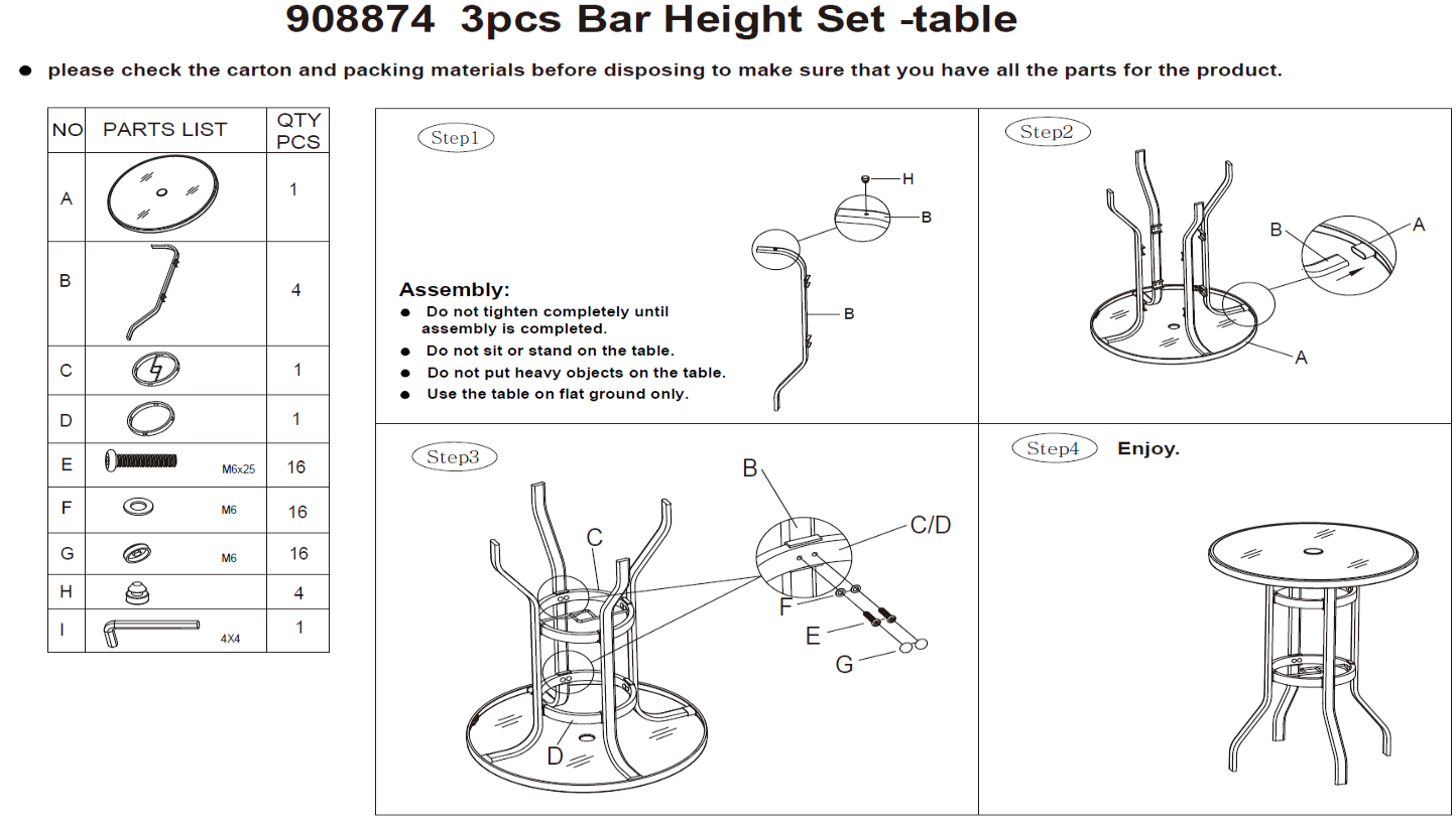 Replacement Parts for 908874 Table/Chair Set