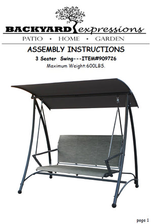 Replacement parts for 3-seater Patio Swing with Canopy  NOTE - WE carry parts for Backyard-Expressions products only - Our parts will NOT fit other manufacturers products.