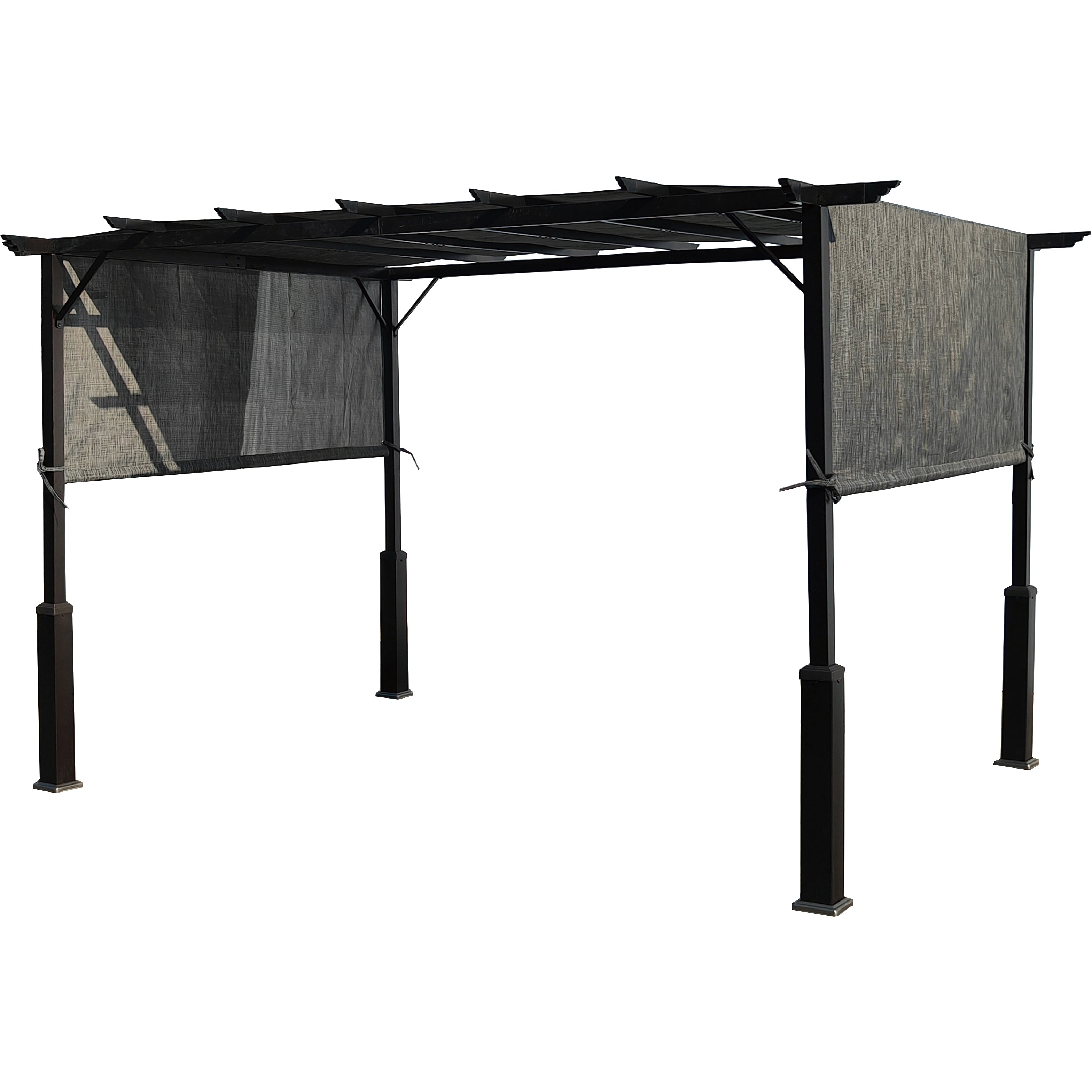 12 x 9 Metal Flat Top Pergola with Adjustable Grey Sling Top - 912083