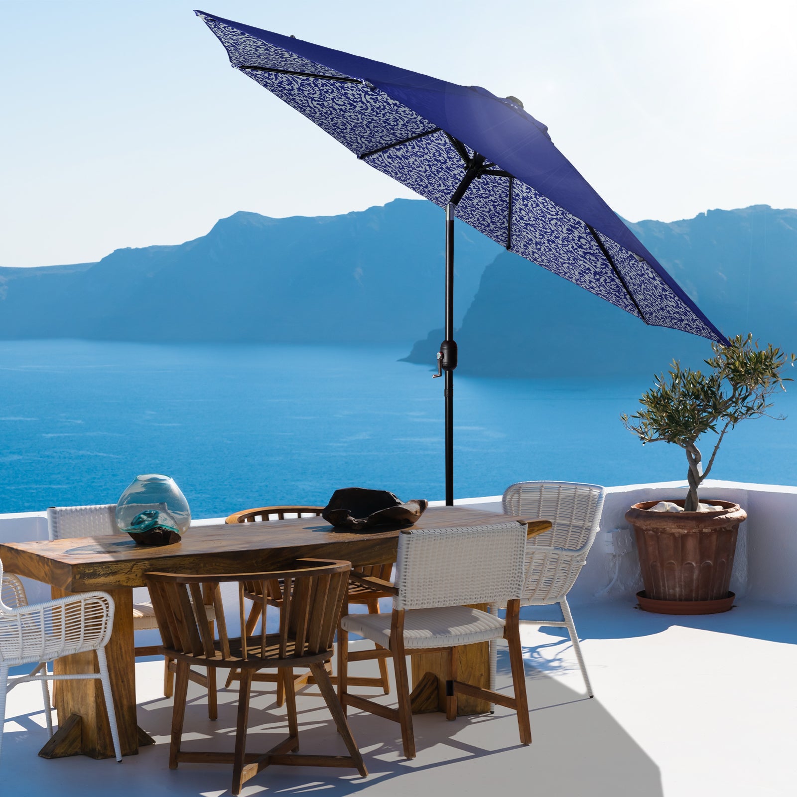 frankfor 9 foot crank & tilt patio umbrellas Backyard Expressions 9 ft Patio Umbrella with Push Button Tilt and Crank System, Orange, Polyester Fabric, 8 Sturdy Ribs