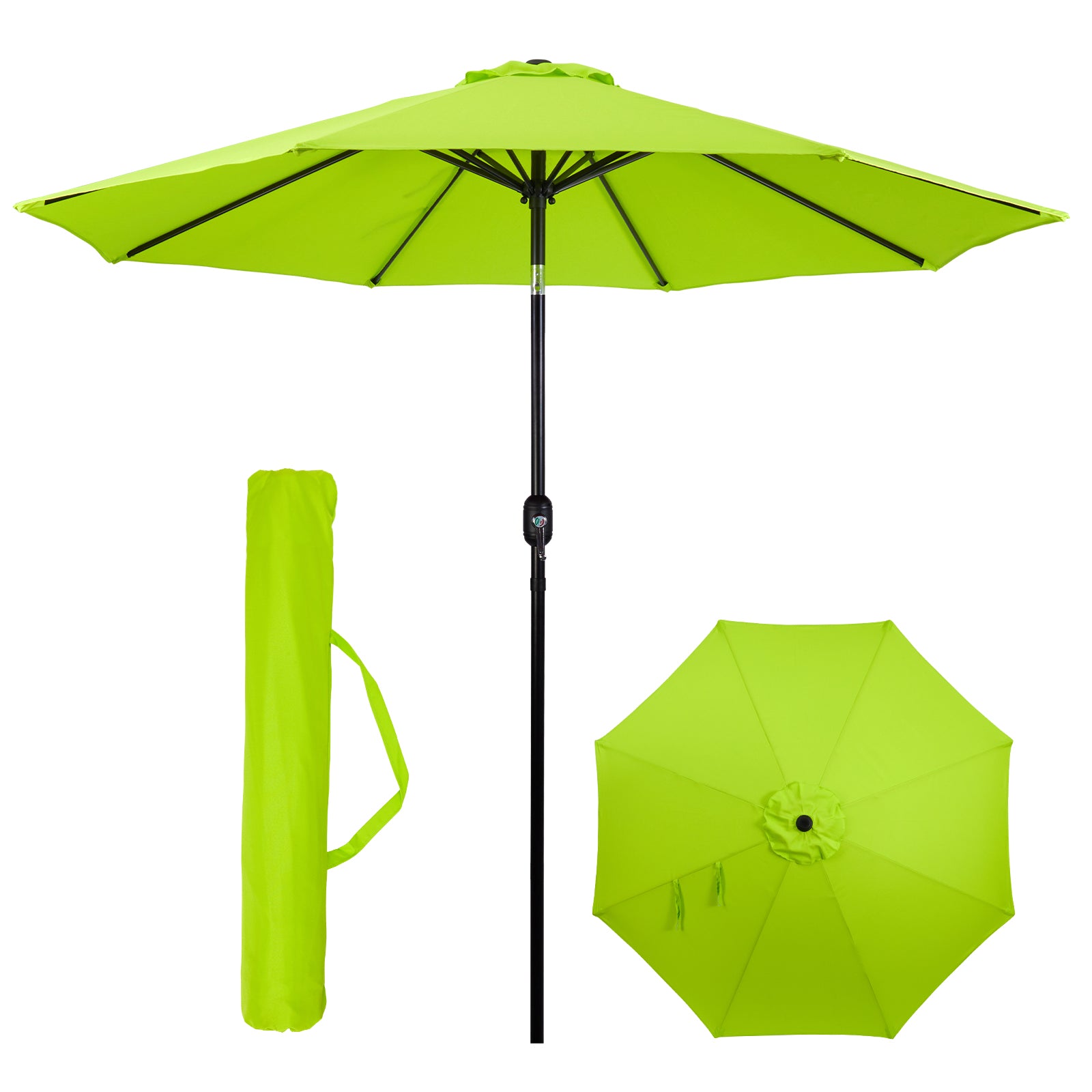 lime green patio umbrella Backyard Expressions 9 ft Patio Umbrella with Push Button Tilt and Crank System, Orange, Polyester Fabric, 8 Sturdy Ribs