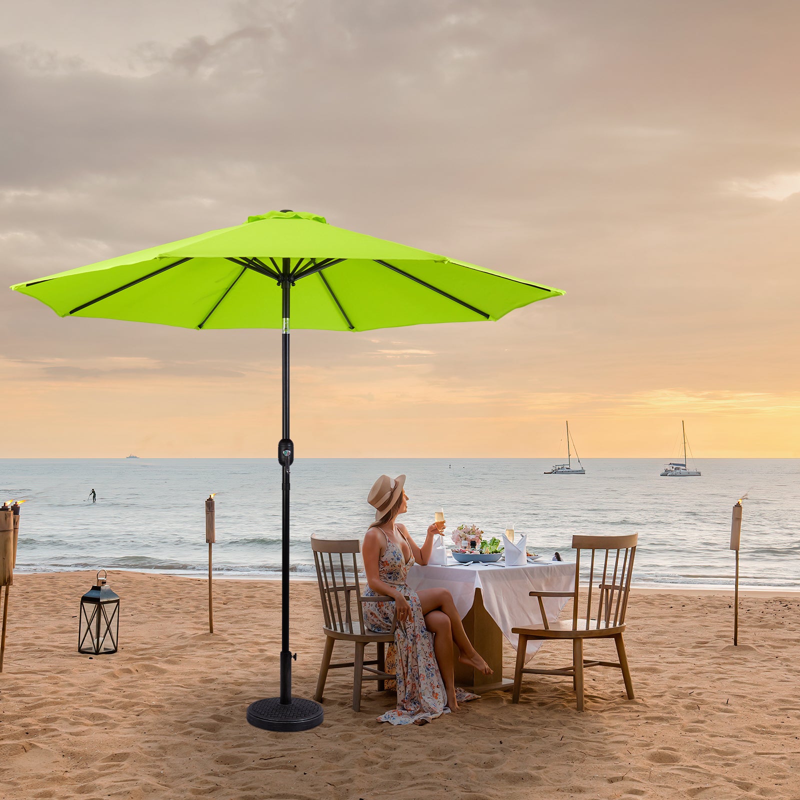 9' patio umbrella that cranks and tilts WestinTrends 9 ft Outdoor Market Table with Round Resin Base Like to read in the great outdoors BrylaneHome 9 Ft. Tilt-N-Crank Umbrella