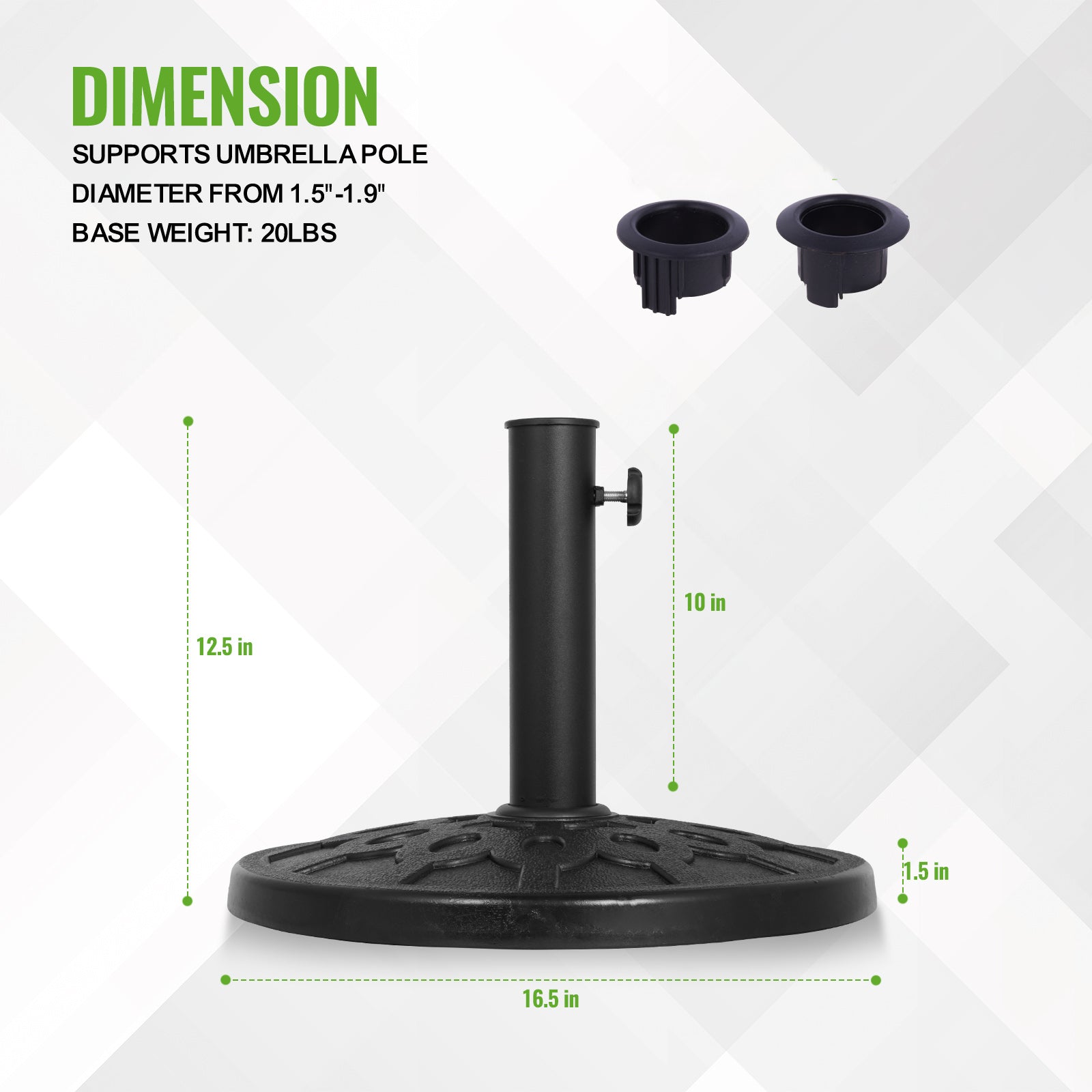 diameter of patio umbrella pole Backyard Expressions 20 lb Umbrella Stand, Patio Umbrella Base, 16.5 in Diameter