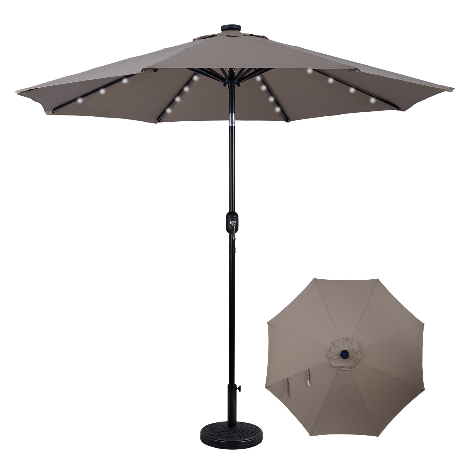 grey patio umbrella with lights Backyard Expressions 9ft Solar Patio Umbrella with 32 LED Lights