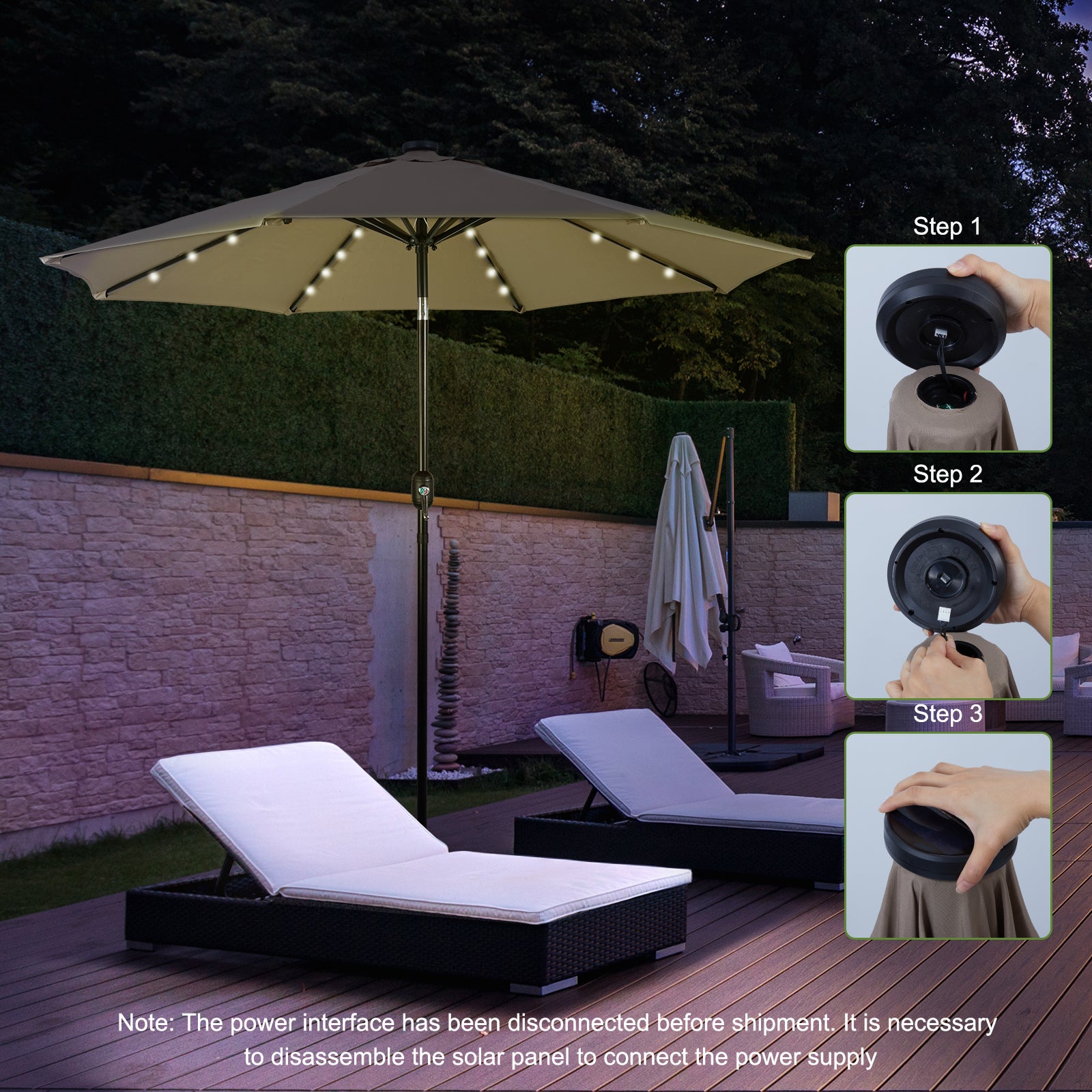Backyard Expressions 9ft Solar Patio Umbrella with 32 LED Lights