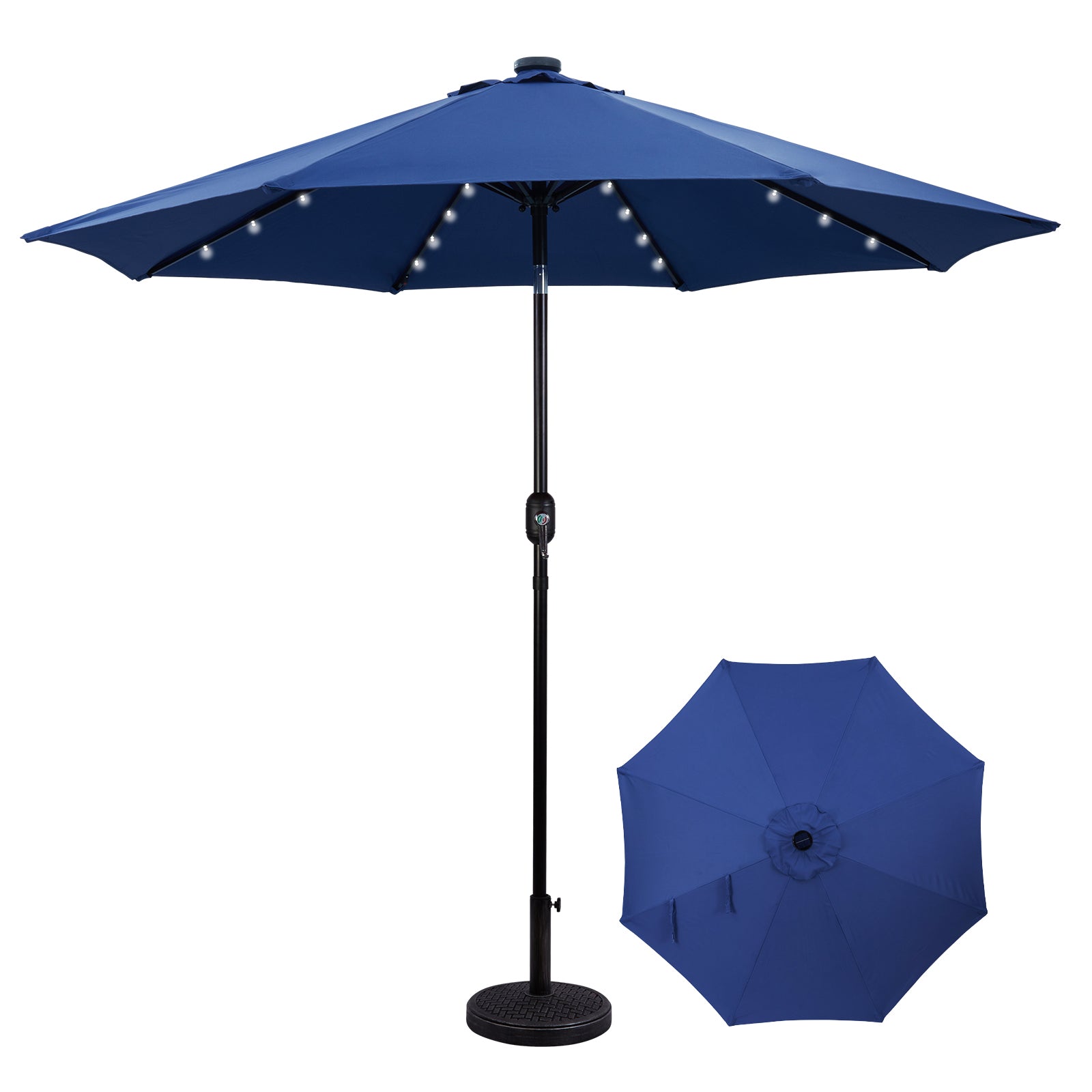 blue patio umbrella with lights 9 Ft. Solar Patio Umbrella