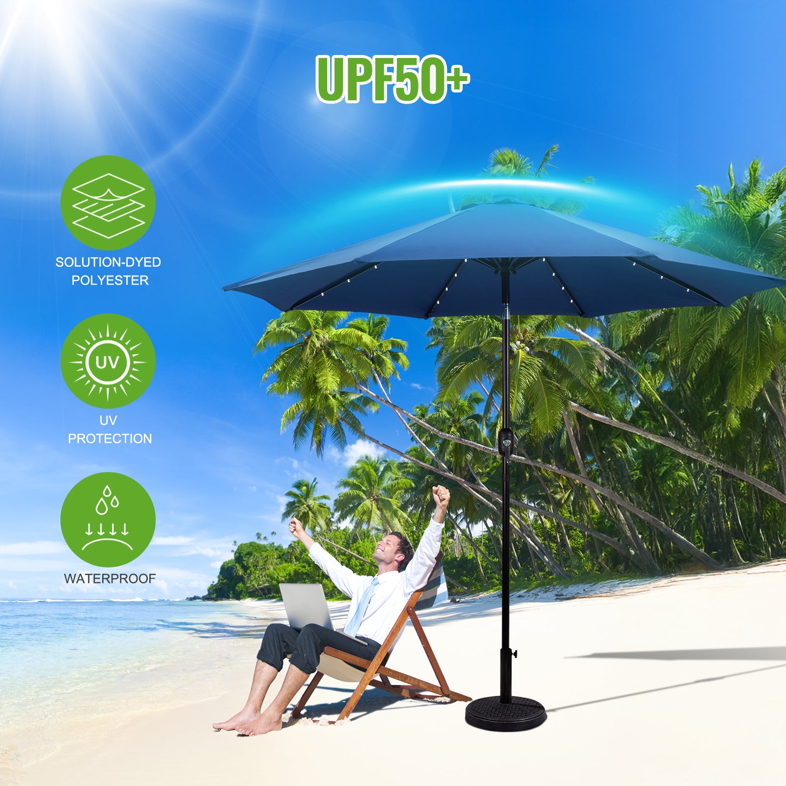 astonica patio umbrella solad Backyard Expressions 9ft Solar Patio Umbrella with 32 LED Lights