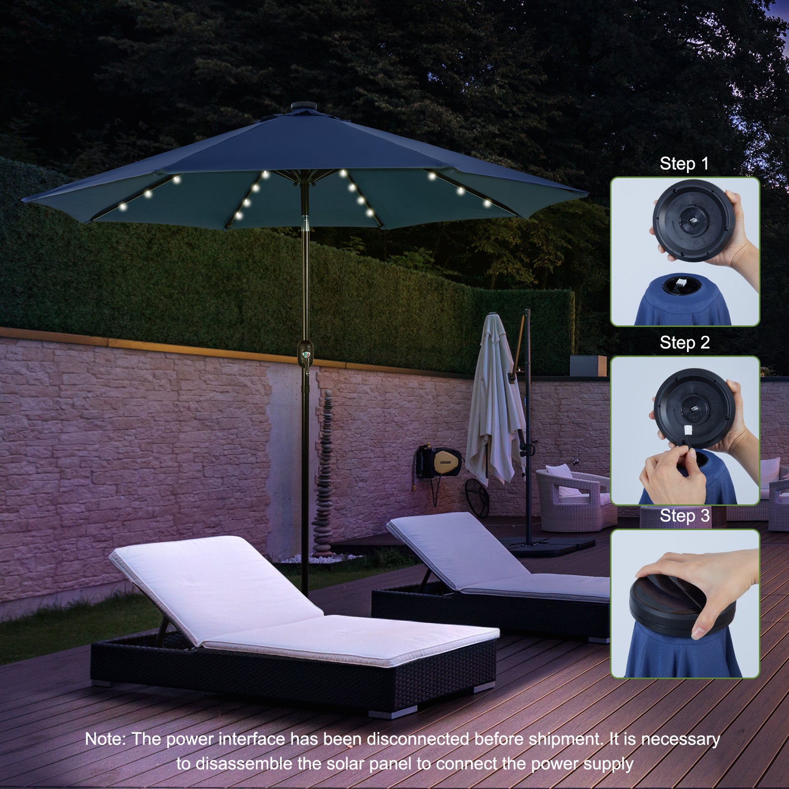 Backyard Expressions 9ft Solar Patio Umbrella with 32 LED Lights