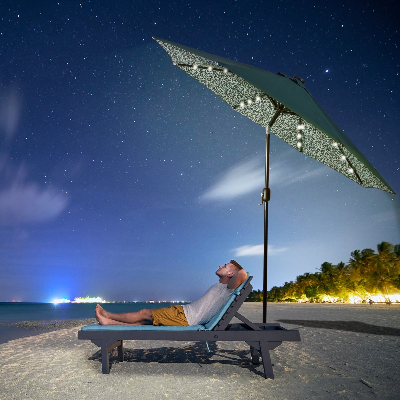 coral coast patio umbrella lights Backyard Expressions 9ft Solar Patio Umbrella with 32 LED Lights