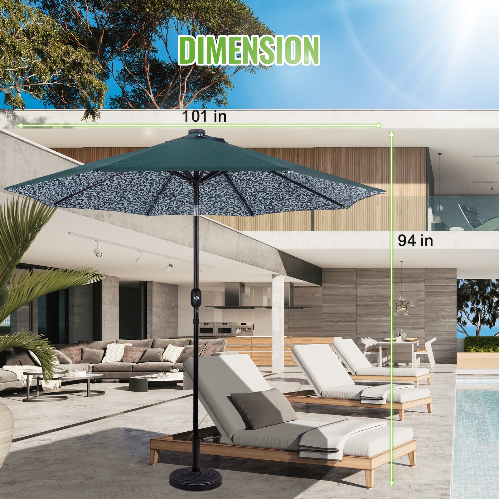garden reflections 9' solar patio tilt umbrella with cover Backyard Expressions 9ft Solar Patio Umbrella with 32 LED Lights