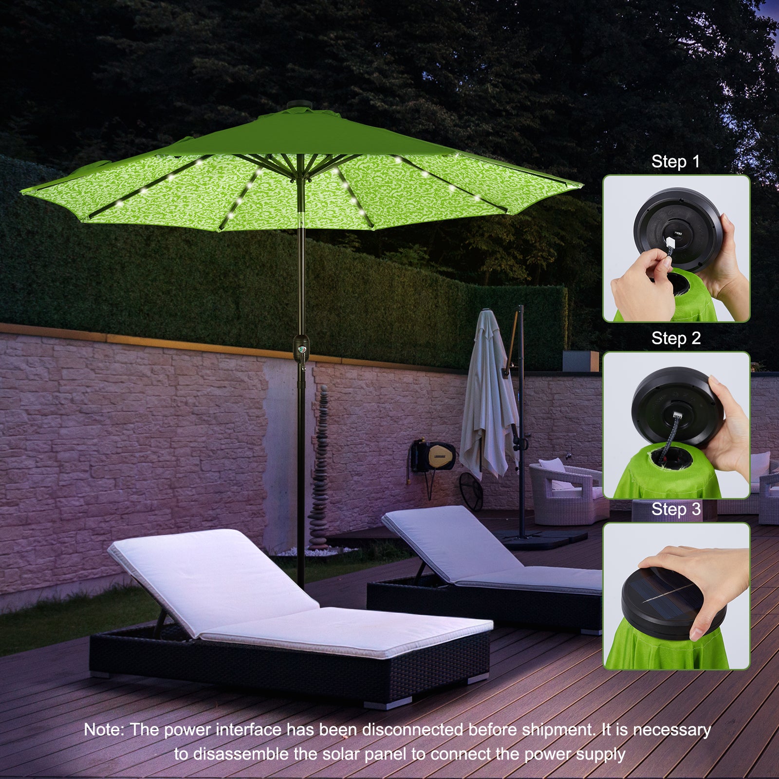 9 ft. round solar-powered patio umbrella Backyard Expressions 9ft Solar Patio Umbrella with 32 LED Lights