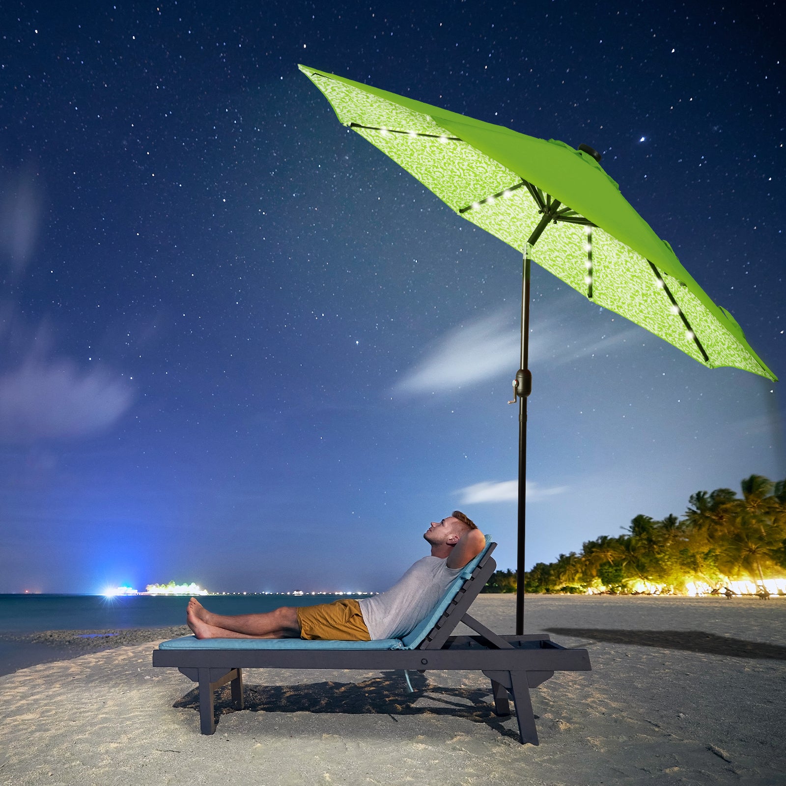 garden reflections 9' solar patio umbrella Backyard Expressions 9ft Solar Patio Umbrella with 32 LED Lights