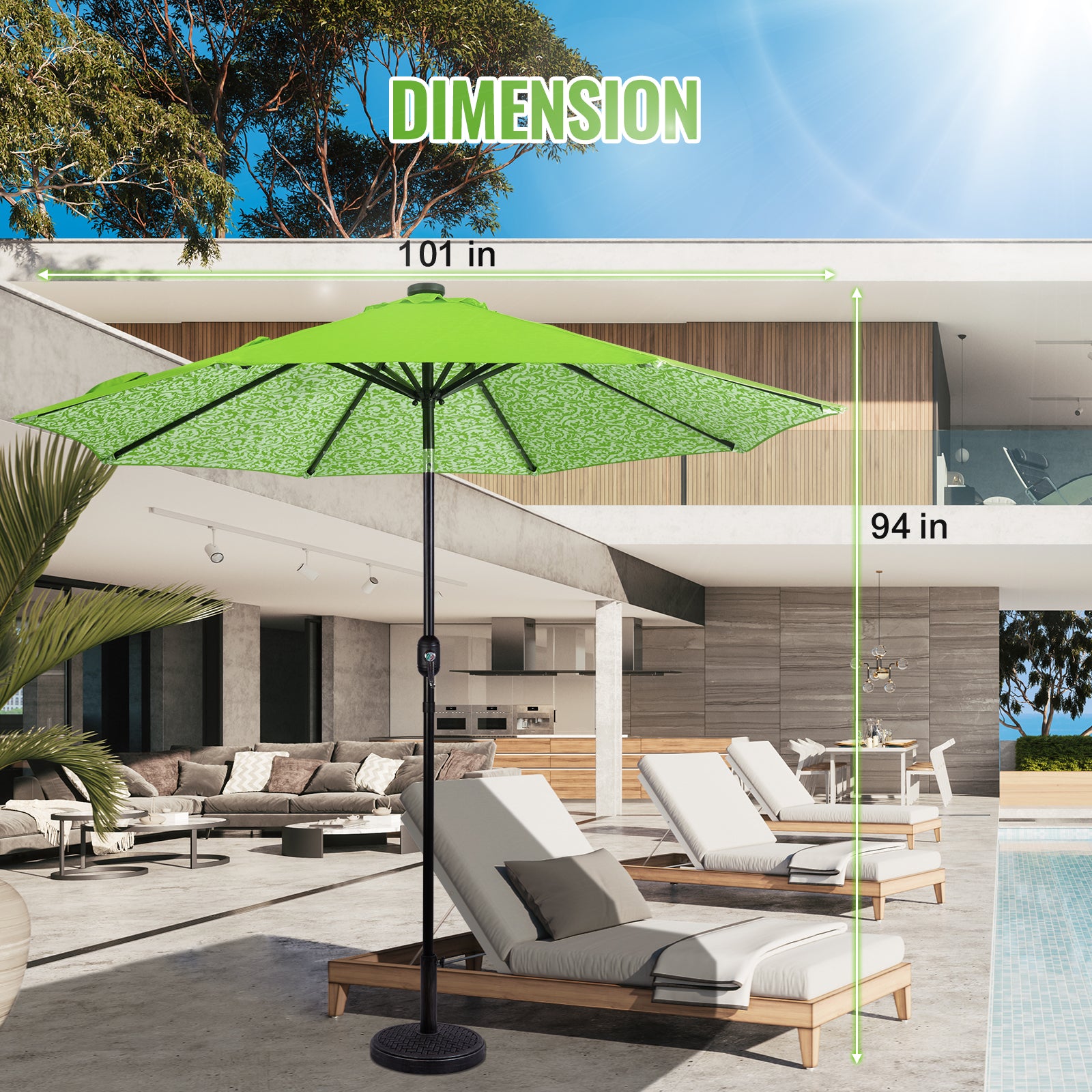 apple green patio umbrella Backyard Expressions 9ft Solar Patio Umbrella with 32 LED Lights