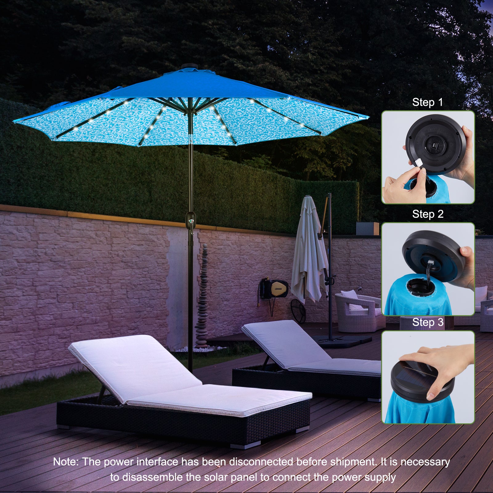 Backyard Expressions 9ft Solar Patio Umbrella with 32 LED Lights