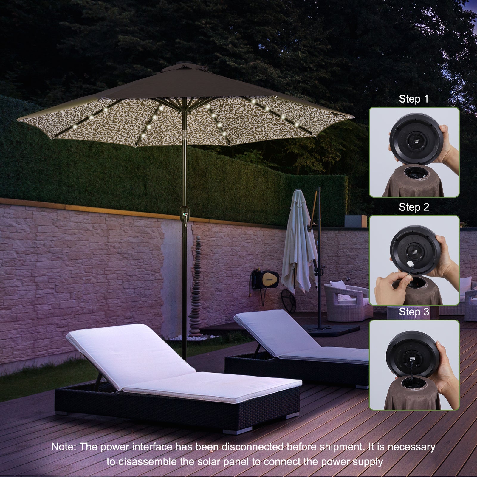 Backyard Expressions 9ft Solar Patio Umbrella with 32 LED Lights