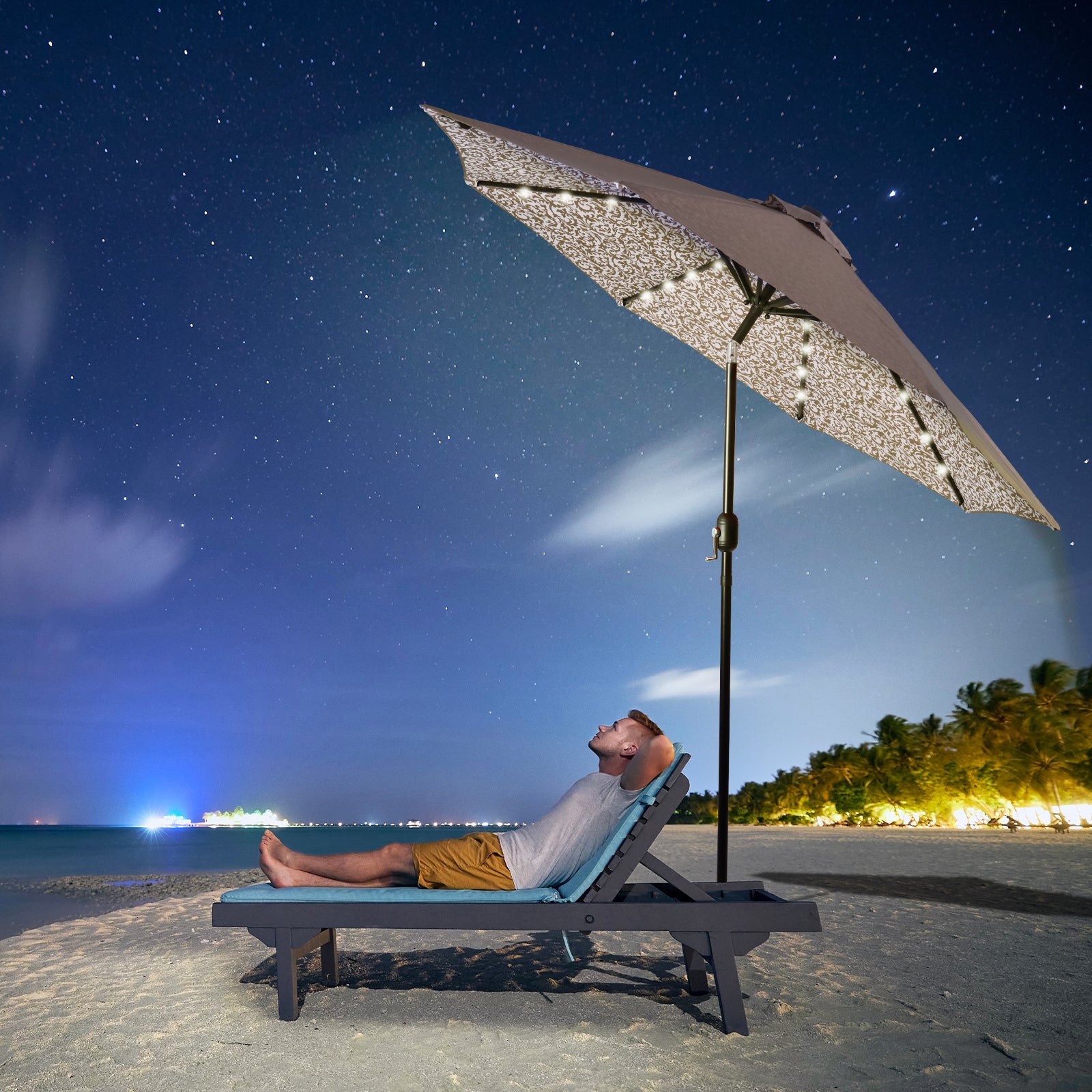 Backyard Expressions 9ft Solar Patio Umbrella with 32 LED Lights