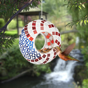 Hanging Glass Bird Feeder - Patriotic