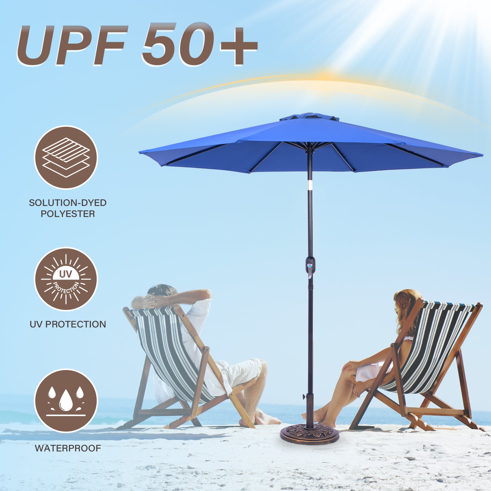9 ft patio umbrella with crank Backyard Expressions 9 ft Patio Umbrella with Push Button Tilt and Crank System, Orange, Polyester Fabric, 8 Sturdy Ribs