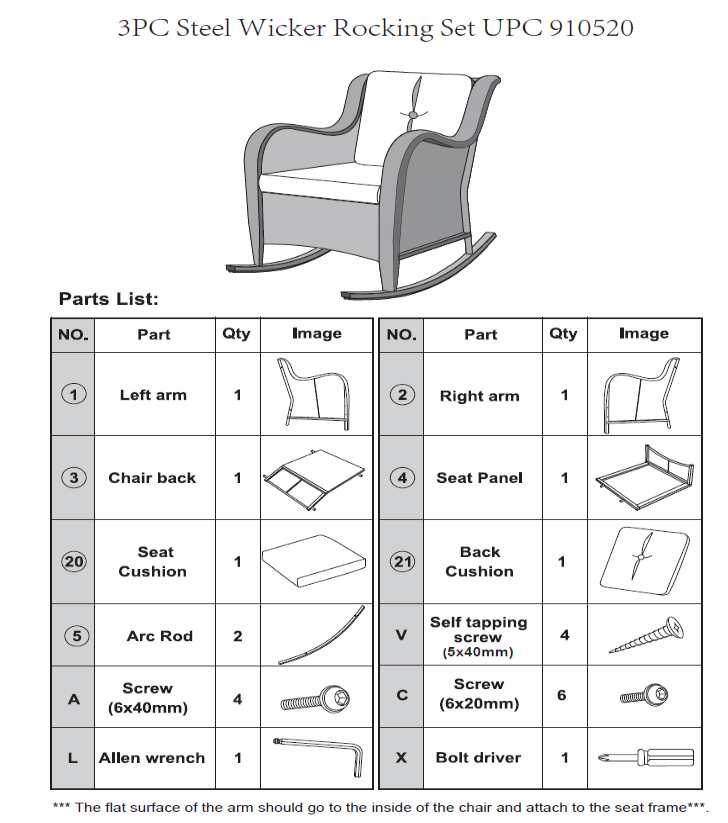 Replacement Parts for 910520 Steel Wicker Rocking Set