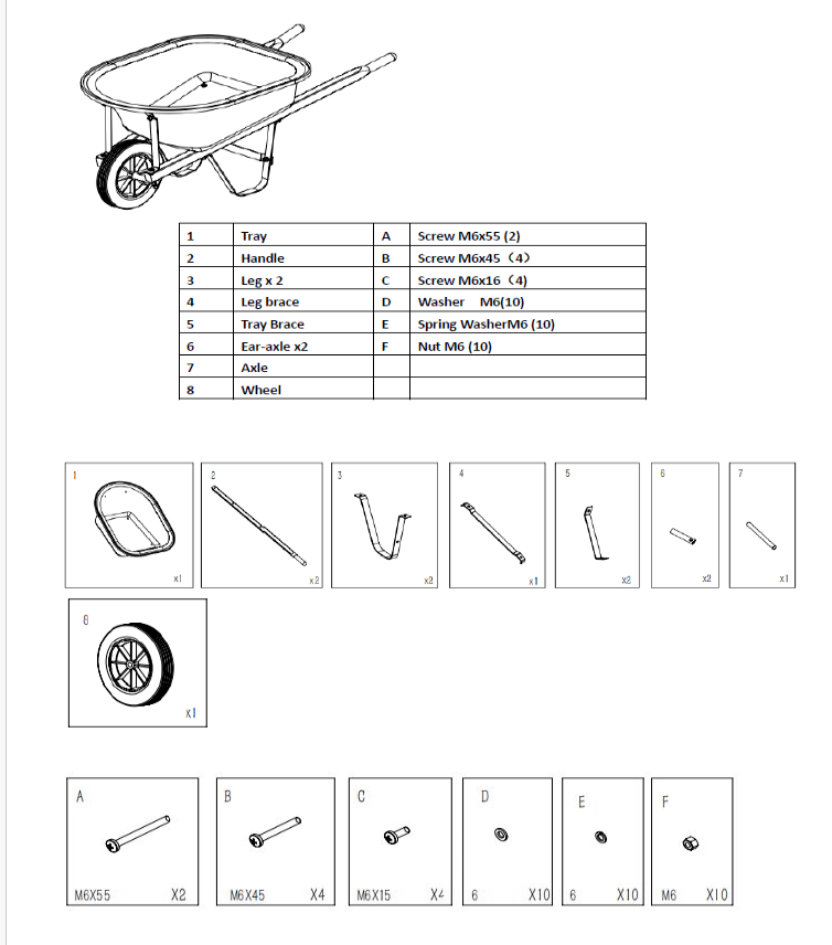 Replacement Parts for 912042 Kid Wheelbarrow