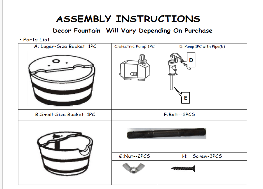 Replacement parts for Wooden Water Barrel Fountain 912710