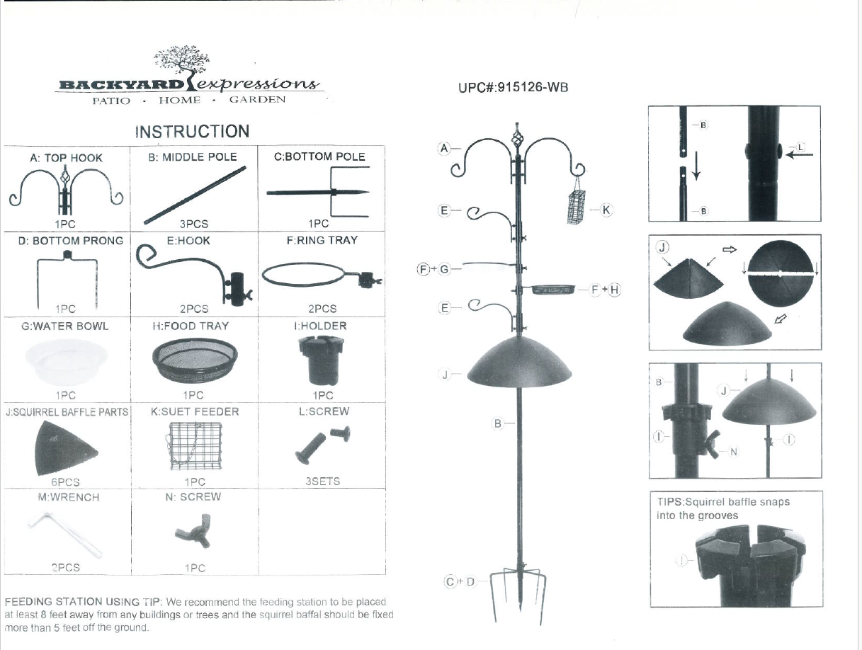 Replacement Parts for 915126  Bird Feeding Station w/ Squirrel Baffle