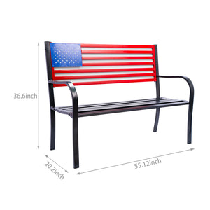Metal American Flag Patio Bench
