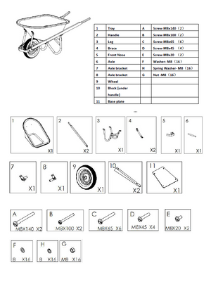 Replacement Parts for 905900 Wheel Barrow