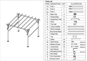 Replacement parts for LED Pergola model 906135
