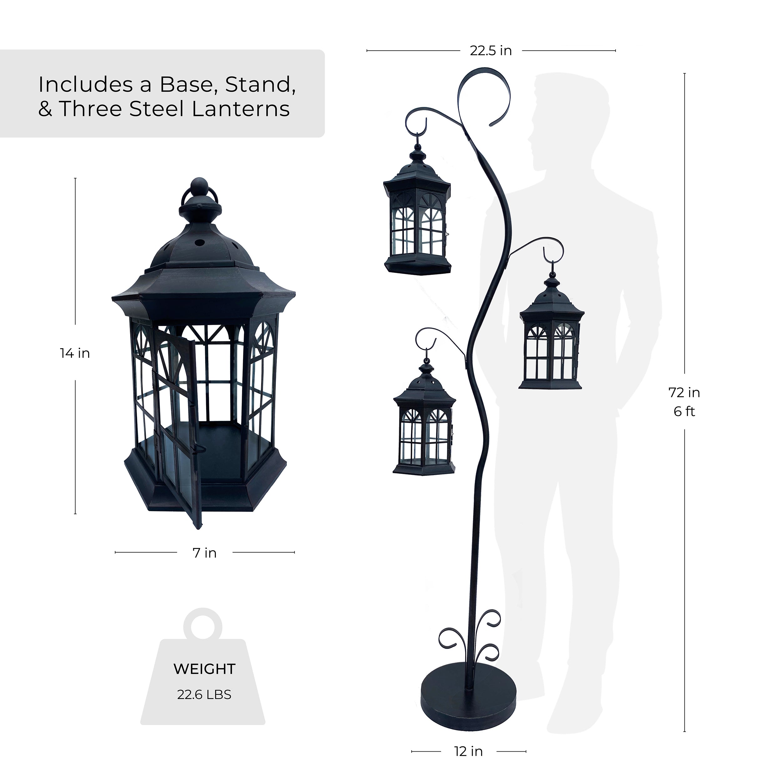 Decorative Steel Lantern Post with 3 Removable Lanterns 906476 ...