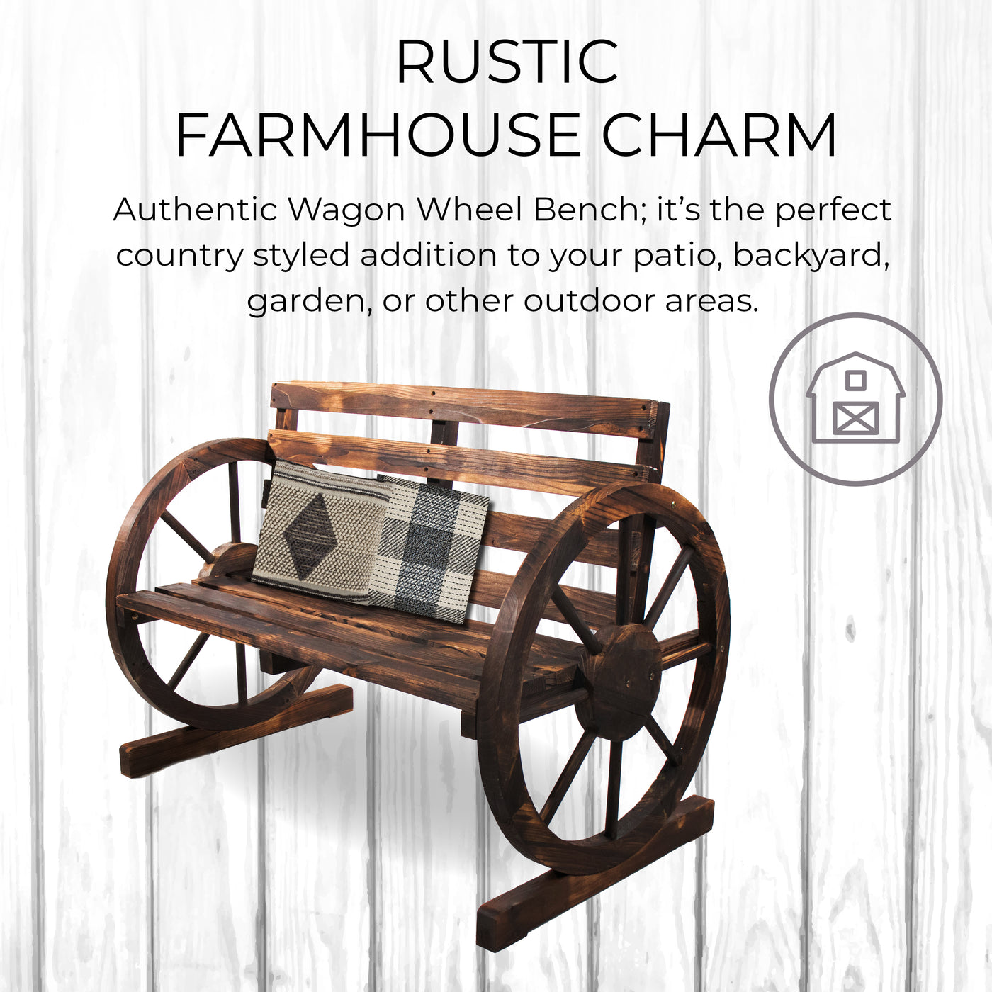 Rustic Outdoor Wagon Wheel Patio Bench Backyard Expressions