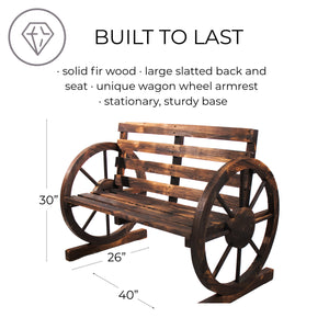 Rustic Outdoor Wagon Wheel Patio Bench