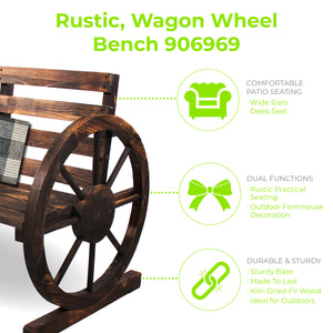 Rustic Outdoor Wagon Wheel Patio Bench