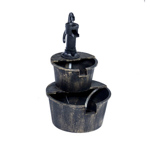 Two-Tier Plastic Resin Barrel Fountain with Pump