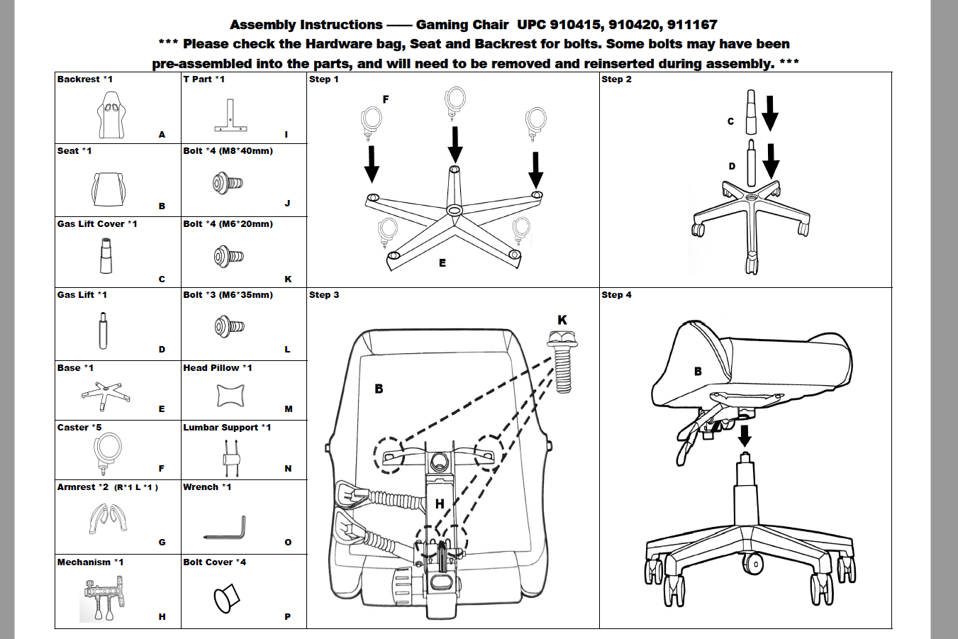 Ficmax gaming chair parts hotsell